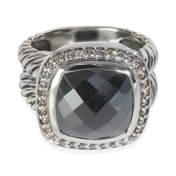 David Yurman Sterling Silver Hematite and Diamond Albion Ring - Picture 1 of 4